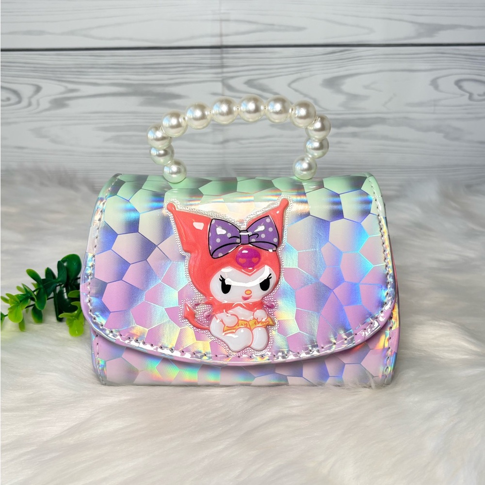Holographic Kuromi Purse With Pearl Top Handle
